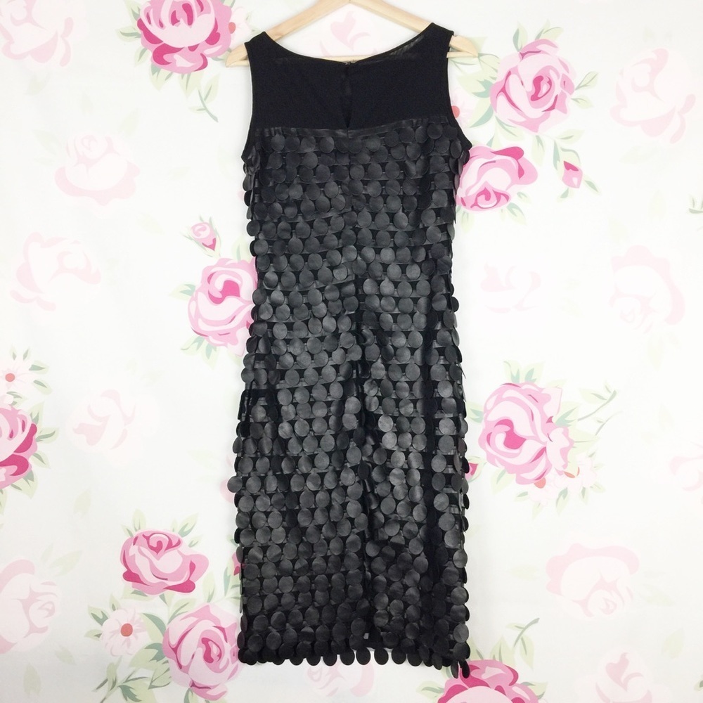 Petis Pois Black Faux Leather Mesh Tiered Layered Sheath Dress S - Picture 4 of 7